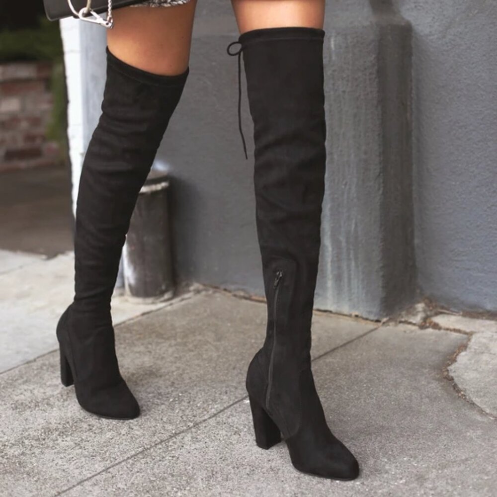 Lulus So Much Yes Black Vegan Suede Over-the-Knee Boots